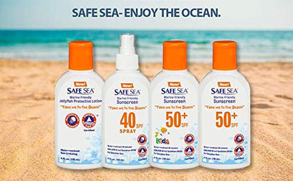Safe Sea Jellyfish Sting-Blocking Sunscreen, SPF 40 Spray 4 Fl oz, Waterproof, Biodegradable, Coral Reef-Safe – Body and Face Sunscreen, Anti-Jellyfish and Sea-Lice sting protection (3 pack)