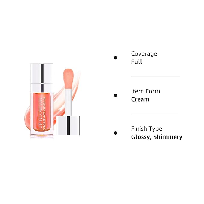 Lip Oil, Hydrating Lip Gloss Tinted Lip Balm Transparent Lip Care, Big Brush Head Glitter Shine, Long Lasting Nourishing Non-sticky Fresh Texture