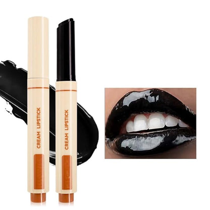Black Moisturizing Lipstick Korean Glossy Juicy Tinted Lip Balm,Non-Stick Matte Lipstick Mirror Glass Lip Makeup,Goth for Plumper Looking Lips, for Halloween Party Vampire Makeup, Vegan, 02