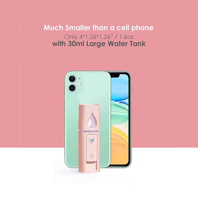 GIVERARE 2 Pack Nano Facial Steamer, Handy Mini Mister with Mirror, USB Rechargeable Mist Sprayer, Visual Water Tank Moisturizing&Hydrating for Face, Makeup, Skin Care, Eyelash Extensions-Pink