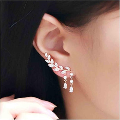 Boho Rhinestone Ear Crawler Earrings Gold Crystal Wing