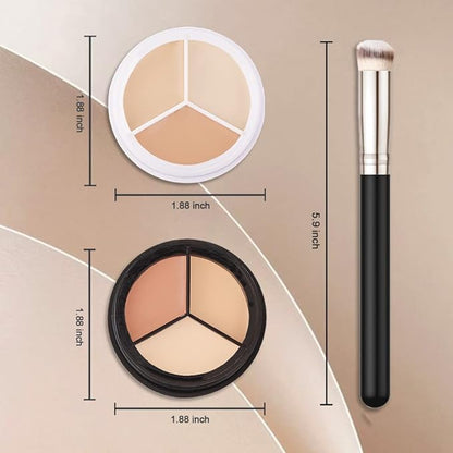 2pcs Tri-color Face Concealer Contour Palette With Brush Light