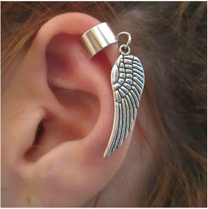Boho Angel Wing Cuff Earrings Silver