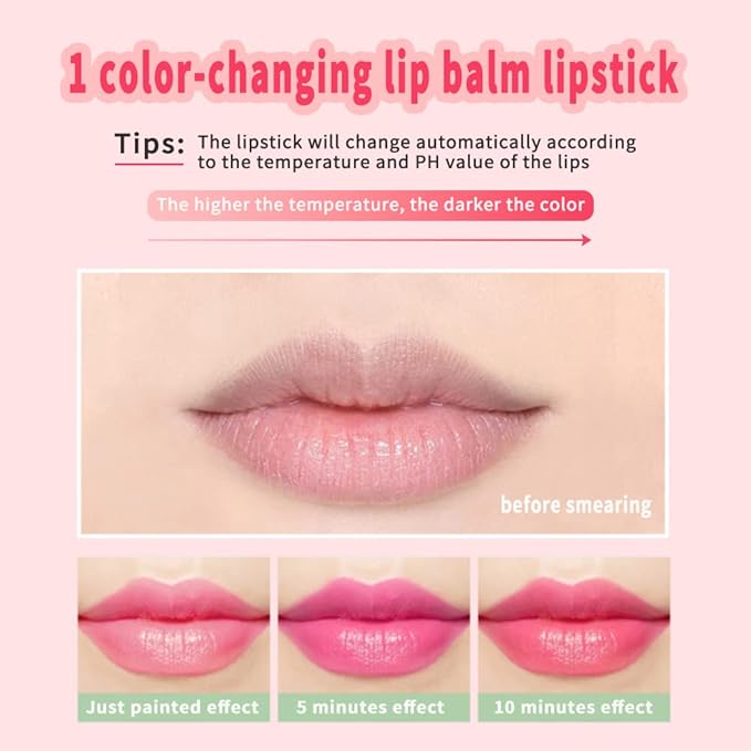 Aloe Vera Lipstick, Magic Temperature PH Color Changing Moisturizing Lipstick, Tinted Lip Balm, Lip Tint, Lip Makeup, Glossier Lip Balm, Natural Lasting Moisturizing Lipstick for Women