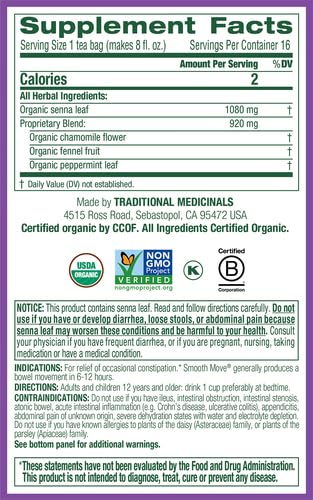 Traditional Medicinals Organic Smooth Move Chamomile Tea, 16 Tea Bags (Pack of 2)