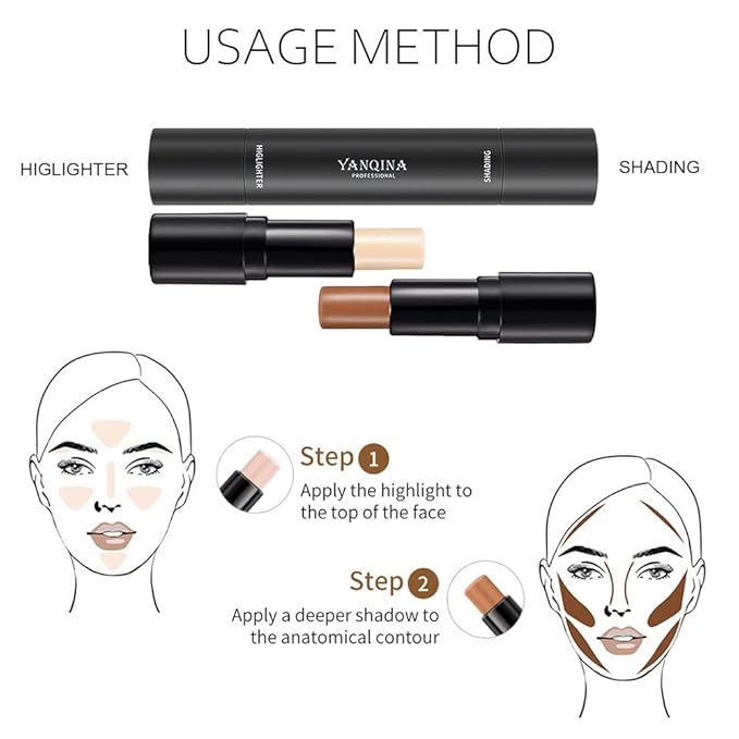 2 Colors Cream Contour Sticks Makeup Kit, Primer