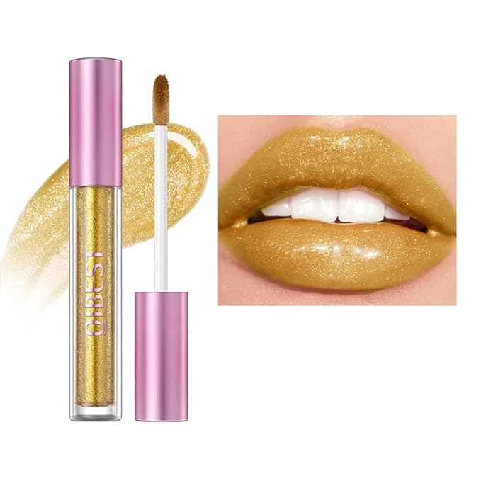 Gold Glossy Lip Gloss Coating Tint, High Pigmented Gold