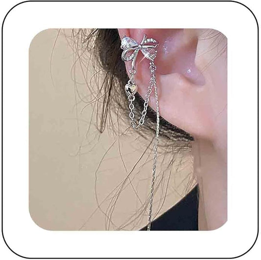 Vintage Crystal Bow Ear Cuff Earrings Rhinestone Bow