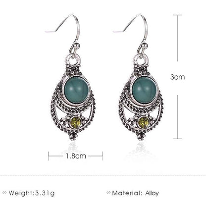 Boho Ethnic Turquoise Drop Earrings Silver