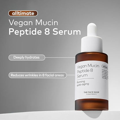 The Face Shop 8 Peptide Serum, Vegan Mucin for Hydrating & Firming, Anti Aging Serum for All Skin Types, Korean Skin Care, 30ml/1.01 fl. oz