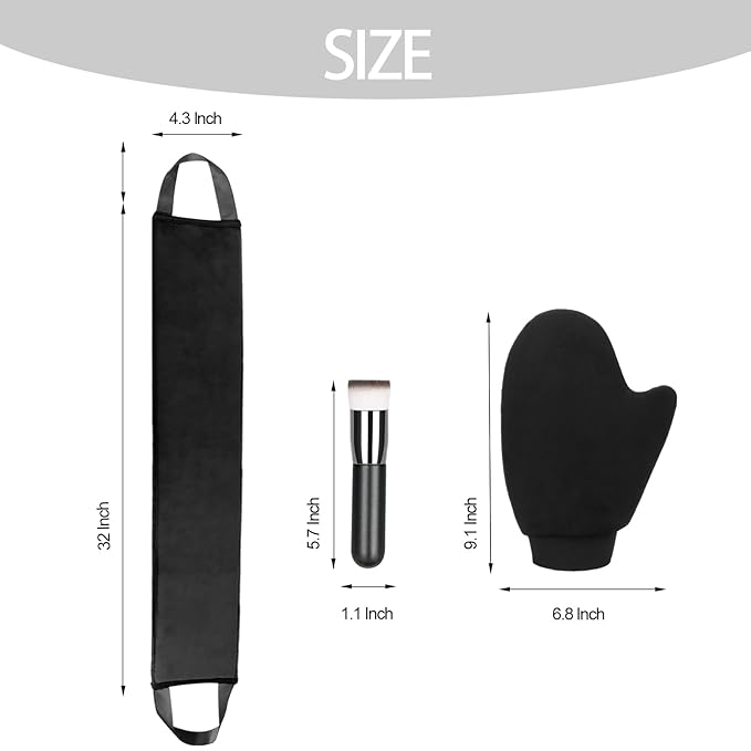 3 Pack Self Tanning Mitt Applicator Kit Set Self Tan Back Applicator with Self Tanning Glove for Self Tan Mitt Mini Self Tan Glove and Sunscreen Brush (Black)
