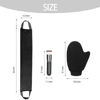 3 Pack Self Tanning Mitt Applicator Kit Set Self Tan Back Applicator with Self Tanning Glove for Self Tan Mitt Mini Self Tan Glove and Sunscreen Brush (Black)