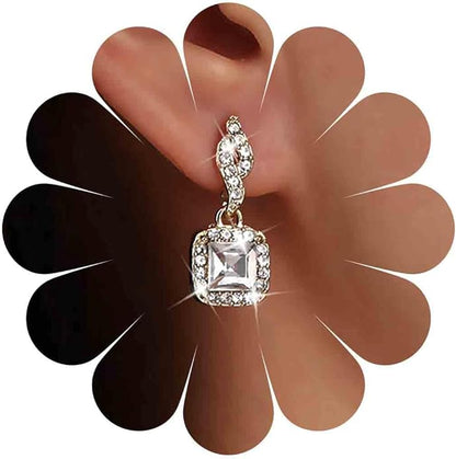 Vintage Crystal Square Drop Earrings Gold