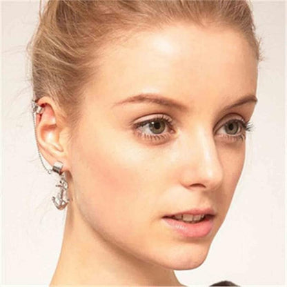 Anchor Chain Cuff Earrings Silver Anchor