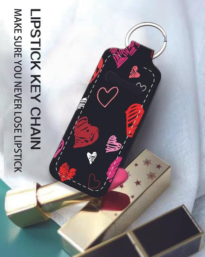 Chapstick Holder Keychain Holder Neoprene Lip Balm Lipstick Lip Gloss Holder Travel Accessory for Girls Women Gift(Red Heart)