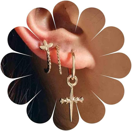 Boho Star Moon Chain Cuff Earrings