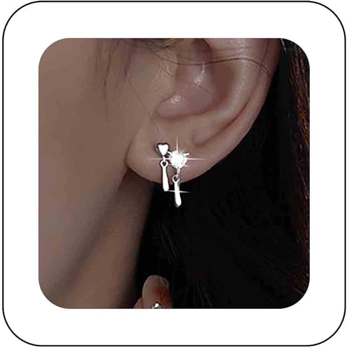 Vintage Crystal Heart Drop Earrings Silver Cz Teardrop