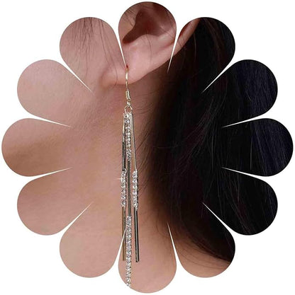 Vintage Crystal Tassel Earrings Rhinestone Bar Drop Earrings