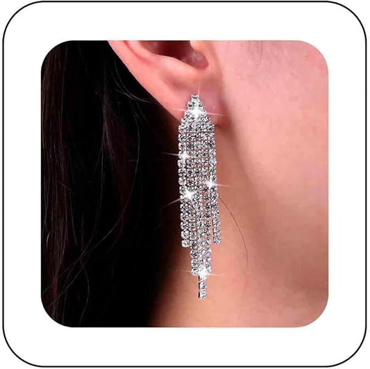 Vintage Rhinestone Chandelier Tassel Earrings Crystal Chain Drop