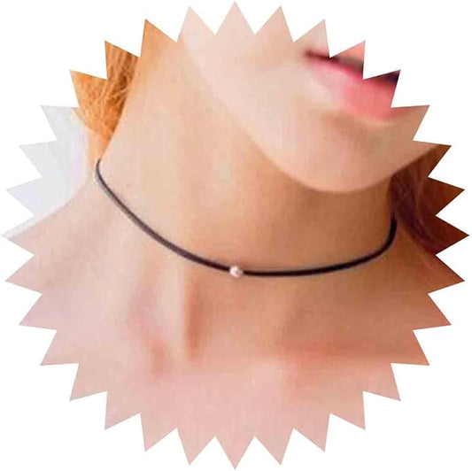 Boho Leather Choker Necklace Thin Black