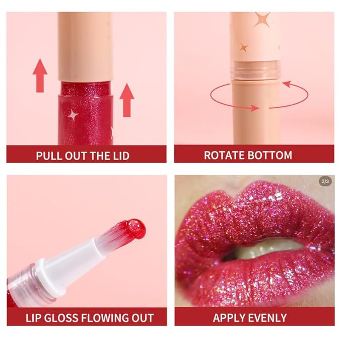 Red Glitter Lip Gloss Long Lasting Pearl Shimmer Lip