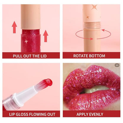 Red Glitter Lip Gloss Long Lasting Pearl Shimmer Lip