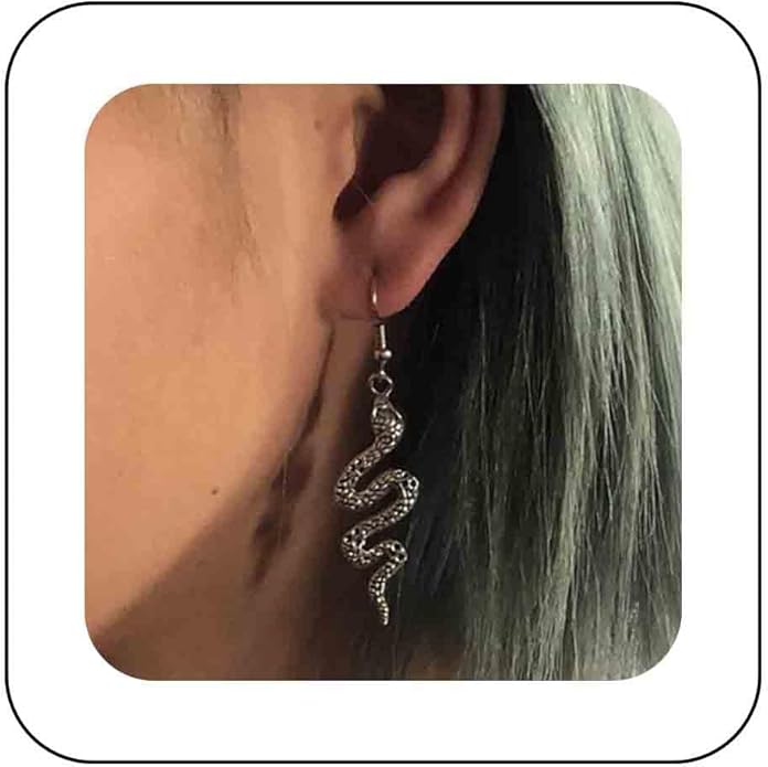 Punk Snake Drop Earrings Silver Snake