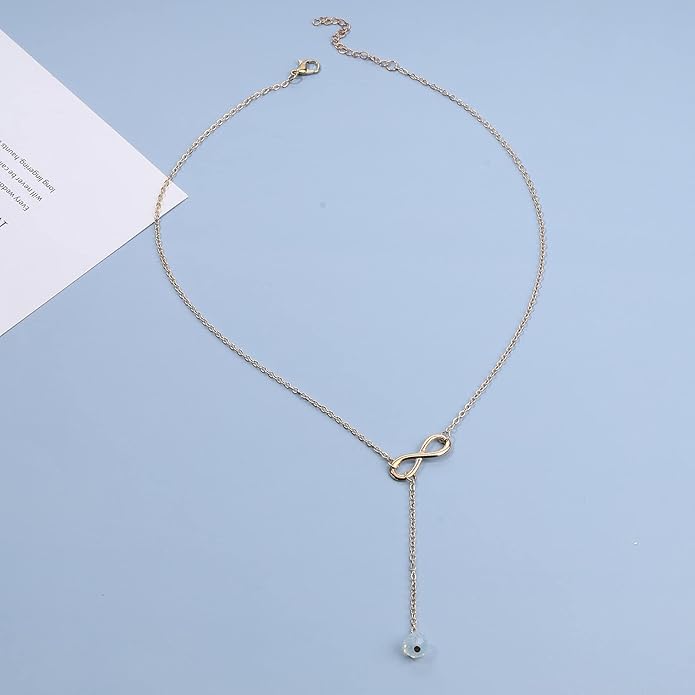 Boho Crystal Infinity Necklace Gold Y Necklace Minimalist