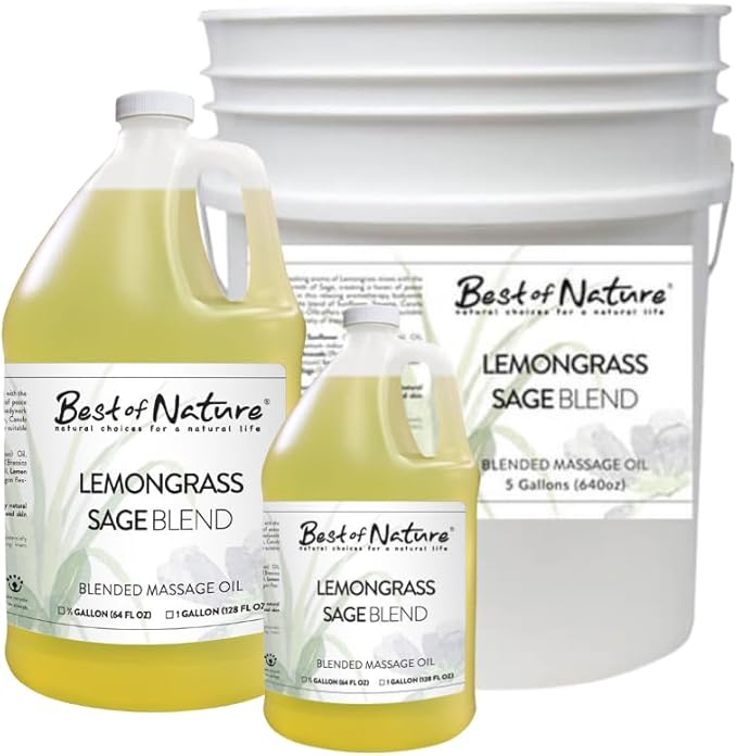 Best of Nature Lemongrass and Sage Massage Oil Blend - Non-Greasy Aromatherapy Massage Oil for Body, Skin & Face, Crafted with Pure Essential Oils, Gallon (128 fl oz)