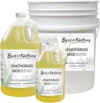 Best of Nature Lemongrass and Sage Massage Oil Blend - Non-Greasy Aromatherapy Massage Oil for Body, Skin & Face, Crafted with Pure Essential Oils, Gallon (128 fl oz)