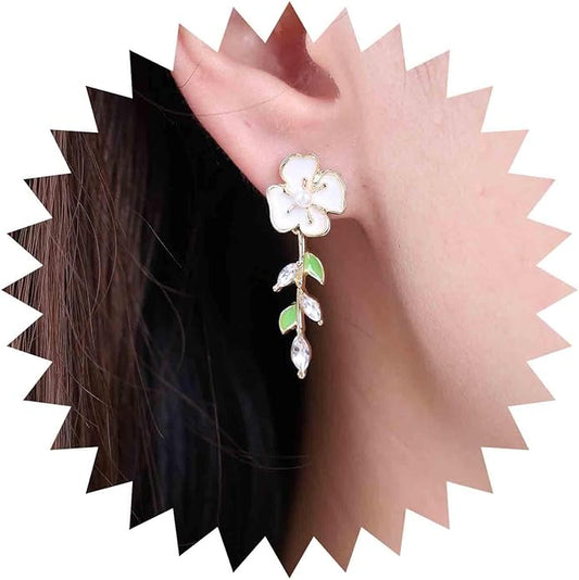 Vintage Pearl Flower Earrings Crystal Leaf