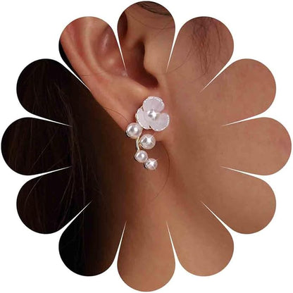 Vintage Pearl Flower Earrings Gold Pearl