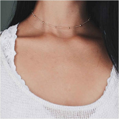Boho Thin Beaded Choker Necklace Gold
