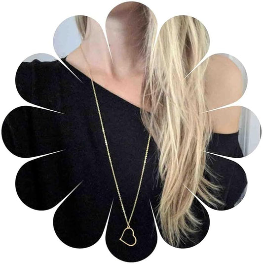 Boho Long Heart Necklace Open Heart