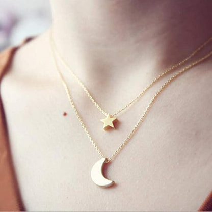 Bohemian Layered Necklace Moon Star Necklace