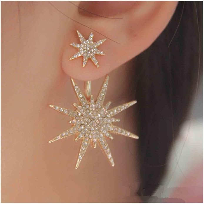 Starburst Jacket Earrings Gold Rhinestone Sun