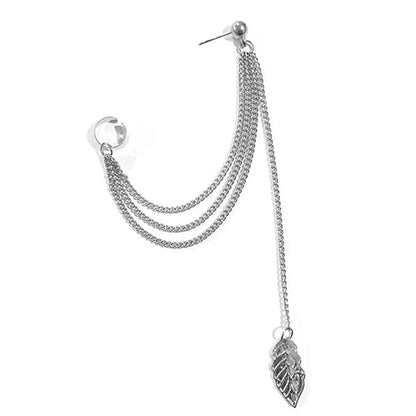 Boho Leaf Cuff Chain Earrings Silver