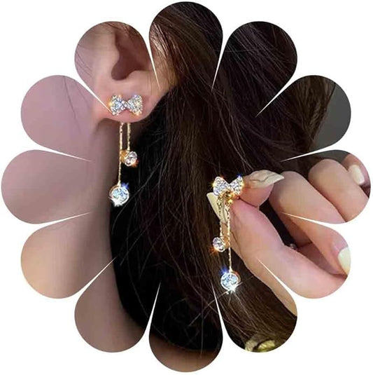Vintage Crystal Bow Chain Drop Earrings