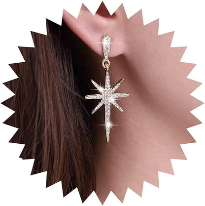 Vintage Crystal Northstar Dangle Earrings Rhinestone Northstar Studs