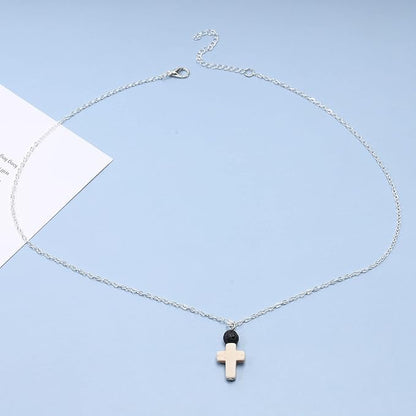 Boho Cross Pendant Necklace Black Lava
