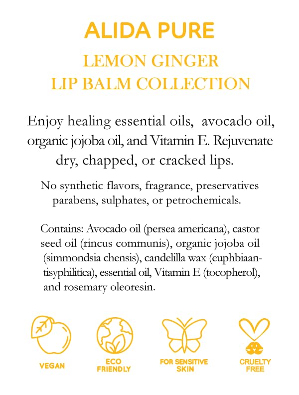 Lemon Ginger Lip Balm Collection, Vegan Lips,