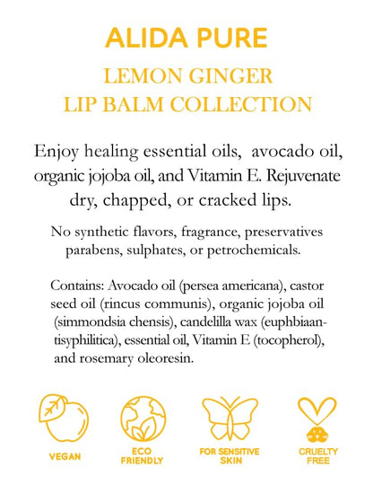 Lemon Ginger Lip Balm Collection, Vegan Lips,