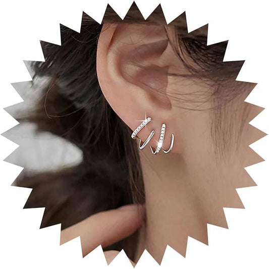 Boho Crystal Claw Earrings Silver Cz