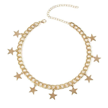 Boho Star Dangle Choker Necklace Gold Chunky Curb