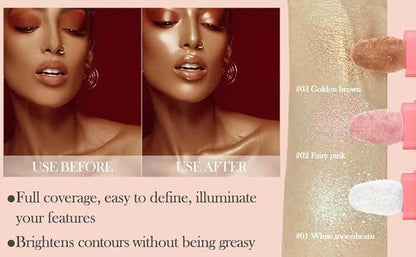 3 Color Glitter Powder Highlighter Makeup, Body Brightens Patting Powder.