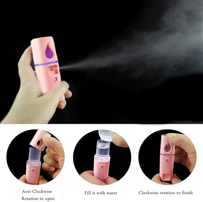 2 Pieces Handy Nano Mist Sprayer Portable Nano Facial Mister Face Steamer Atomization Mini Eyelash Extensions USB Rechargeable Moisturizing & Hydration for Skin Care (2 Pink)