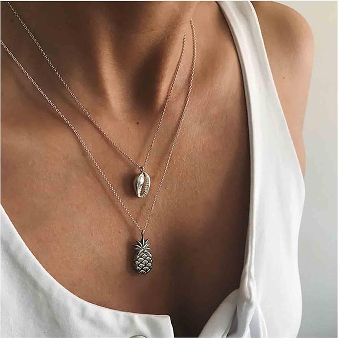 Boho Layered Shell Pineapple Choker Necklace