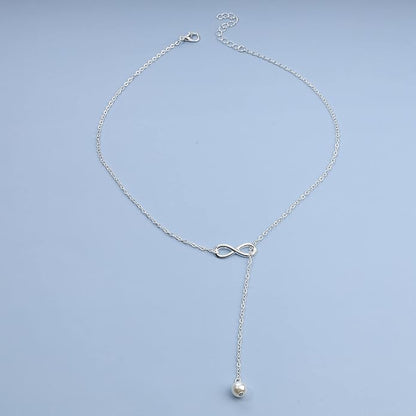 Boho Pearl Infinity Necklace Silver Y