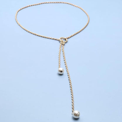 Boho Pearl Lariat Necklace Gold Chunky Chain Y