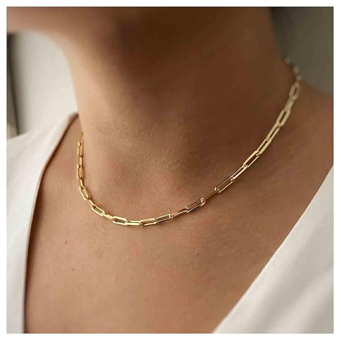 Punk Paper Link Choker Necklace Gold Paperclip Chain